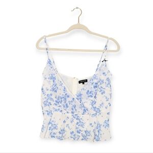 NWT 1. State White & Blue Floral Flounce Cami Tank Top Size L